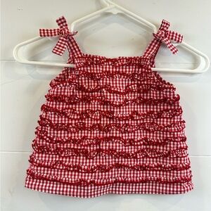 Gingham tank with tie back and ruffles